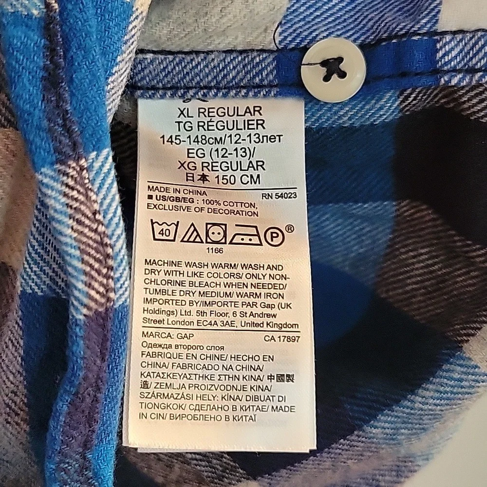Gap blue plaid flannel xl/12